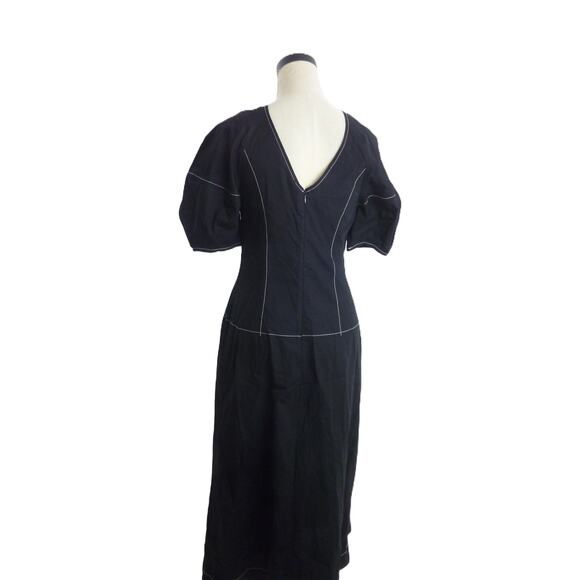 NWT Madewell Puff-Sleeve Drop-Waist Midi Dress Black Dress Size 2 - Picture 4 of 6